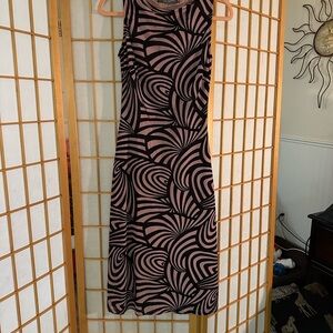 Bisou Bisou Black and Pink Swirl Midi Dress